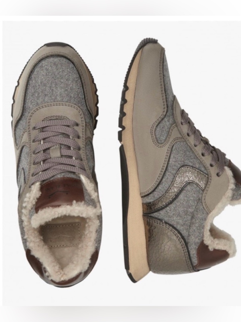 NWT VOILE BLANCHE JULIA Fur Leather and Fabric Sneakers in Grey - Picture 3 of 16
